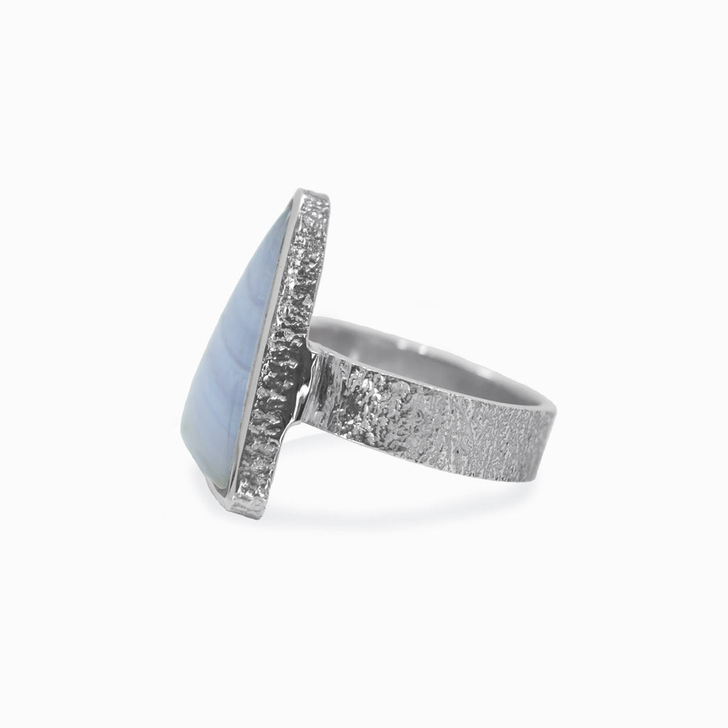Triangle cabochon Blue Lace Agate ring