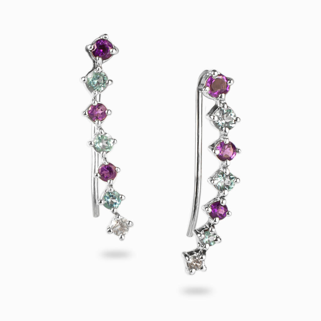 Facet cut Amethyst & Blue Topaz Ear Climbers Made In Earth