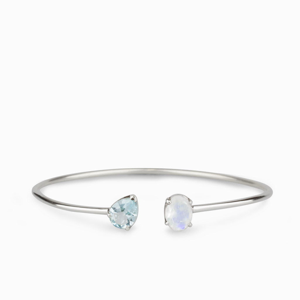 Blue topaz and rainbow moonstone bangle