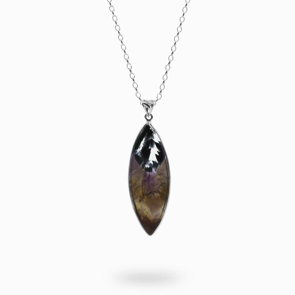 PURPLE BROWN CAB MARQUIS STERLING SILVER CACOXENITE NECKLACE