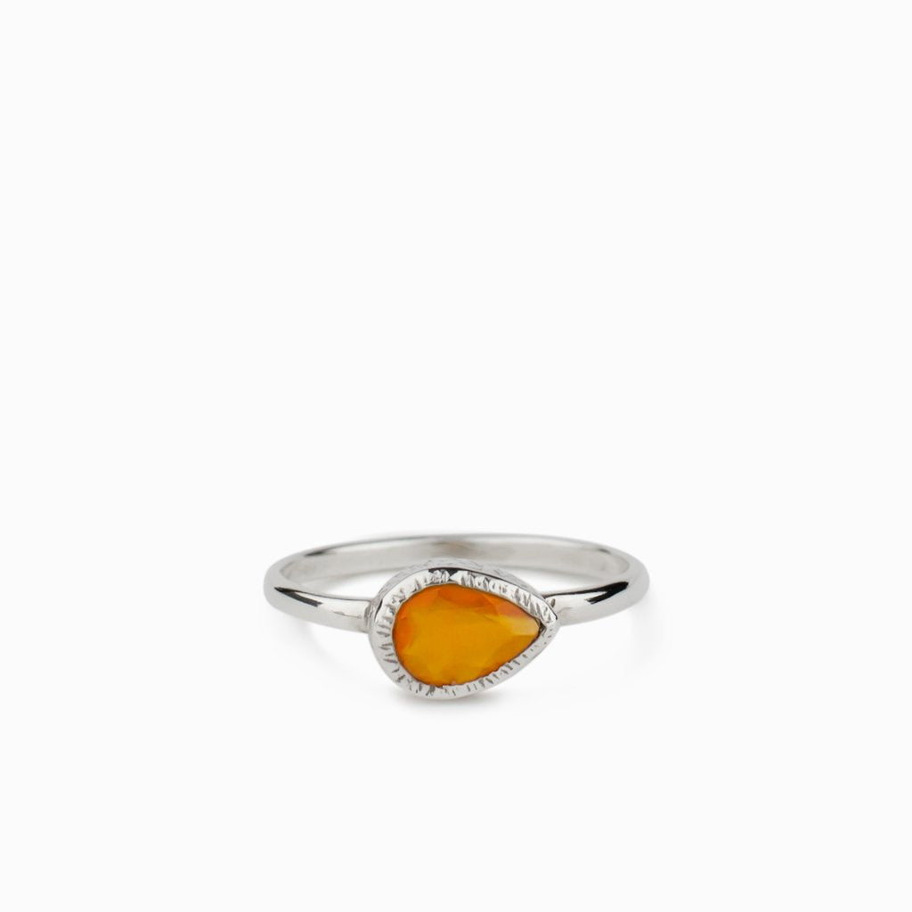 Orange Teardop Carnelian Ring Set in Silver Made in Earth