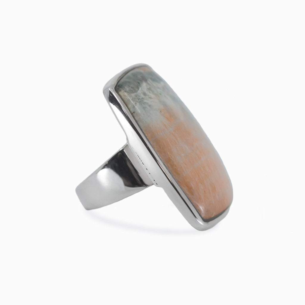 Cabochon rectangle Celestobarite ring