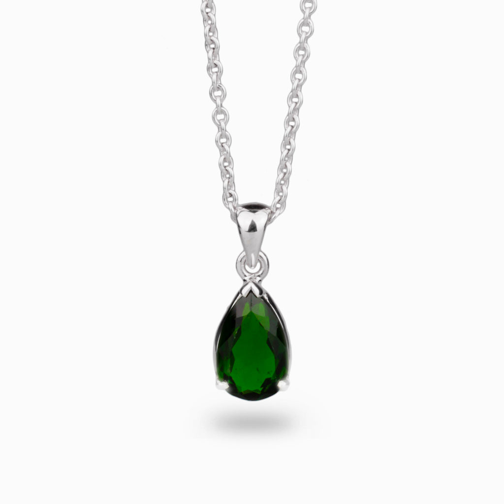 faceted Green Teardrop Chrome Diopside Necklace