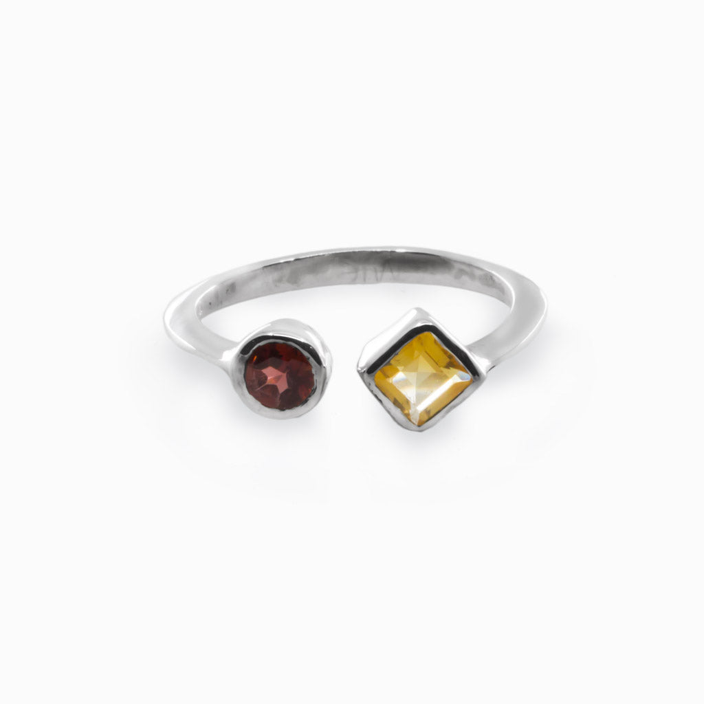 Yellow Citrine & Red Garnet Ring Made in Earth
