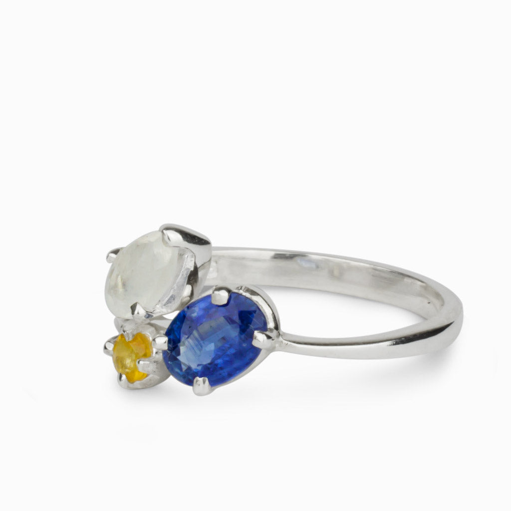 Kyanite, Rainbow Moonstone, & Citrine Ring