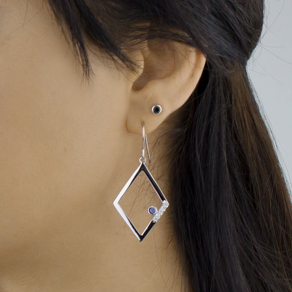 Diamante: Sapphire & Diamond Drop Earrings on Model