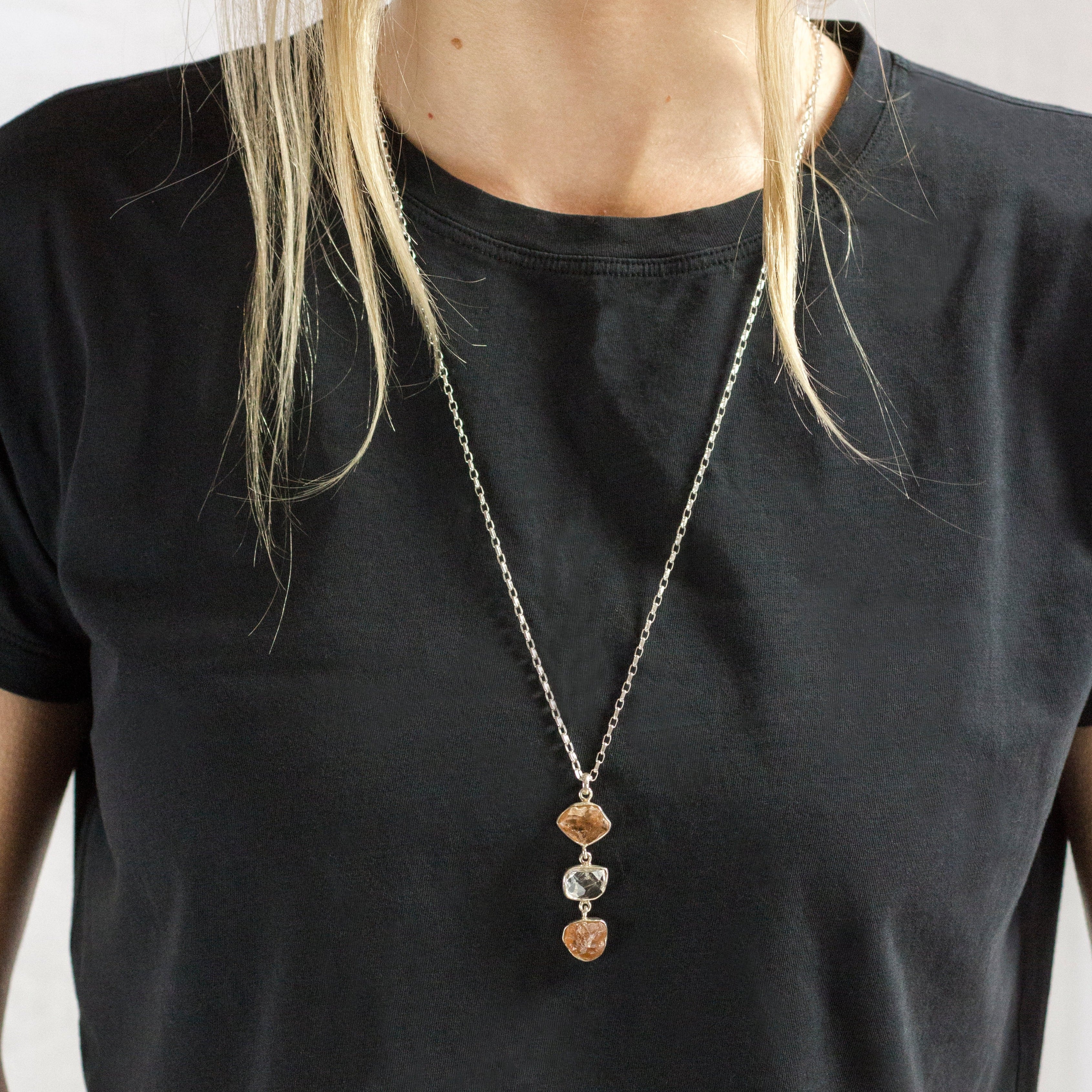 Model Wearing Grossular Garnet & Herkimer Diamond Necklace