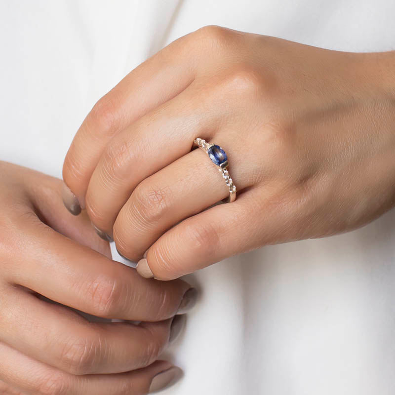 Kyanite and White Topaz Ring on Model