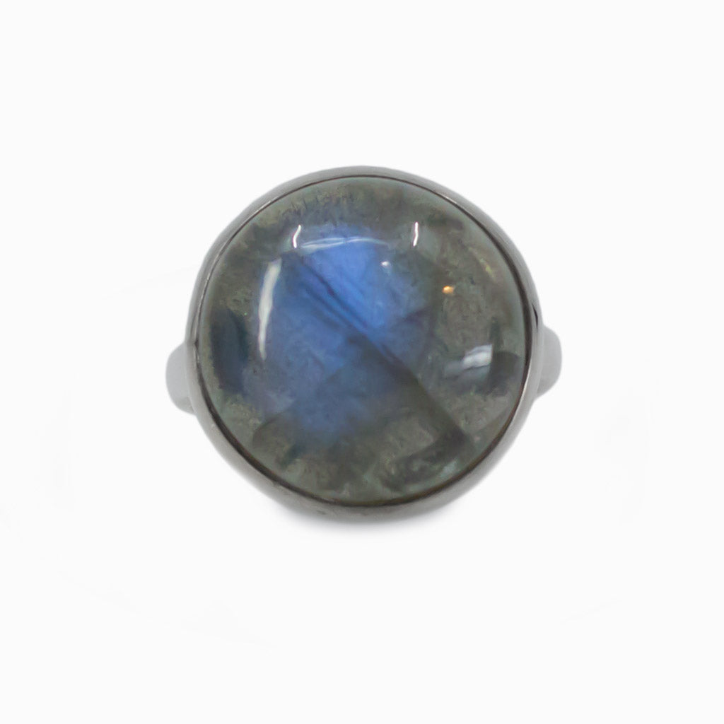 Round Cabochon Labradorite ring 