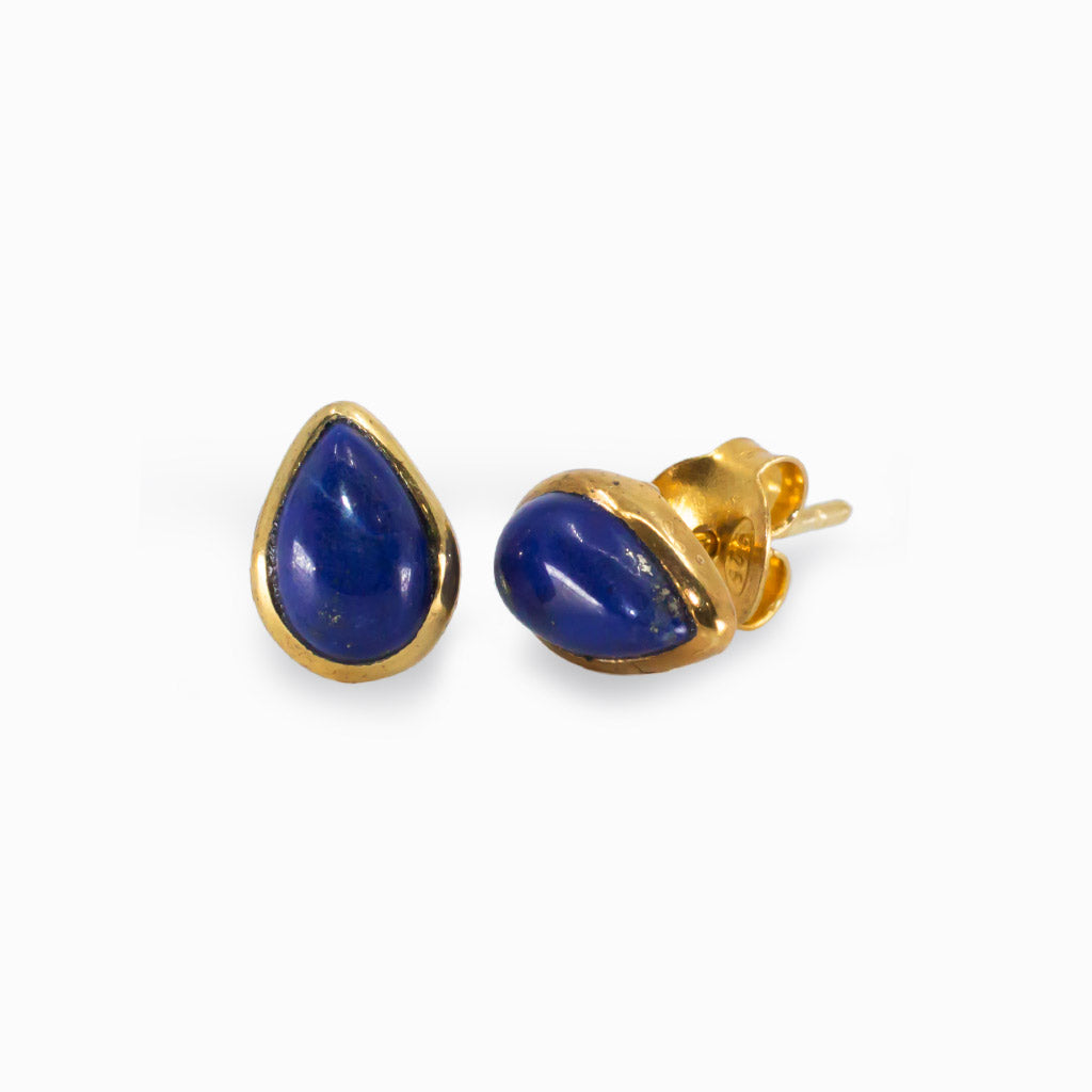 Yellow Gold Lapis Lazuli Stud Earrings