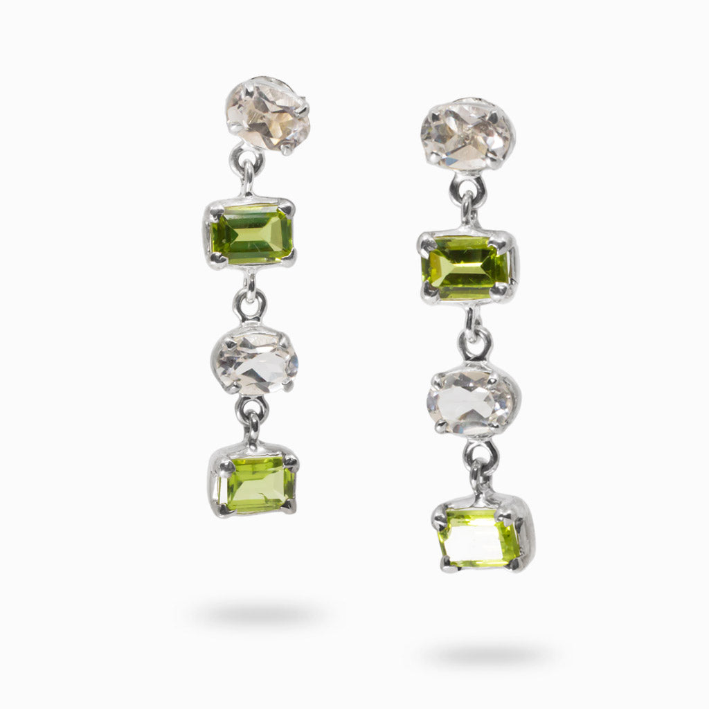 Peridot & Clear Quartz Stud Drop Earrings Made In earth