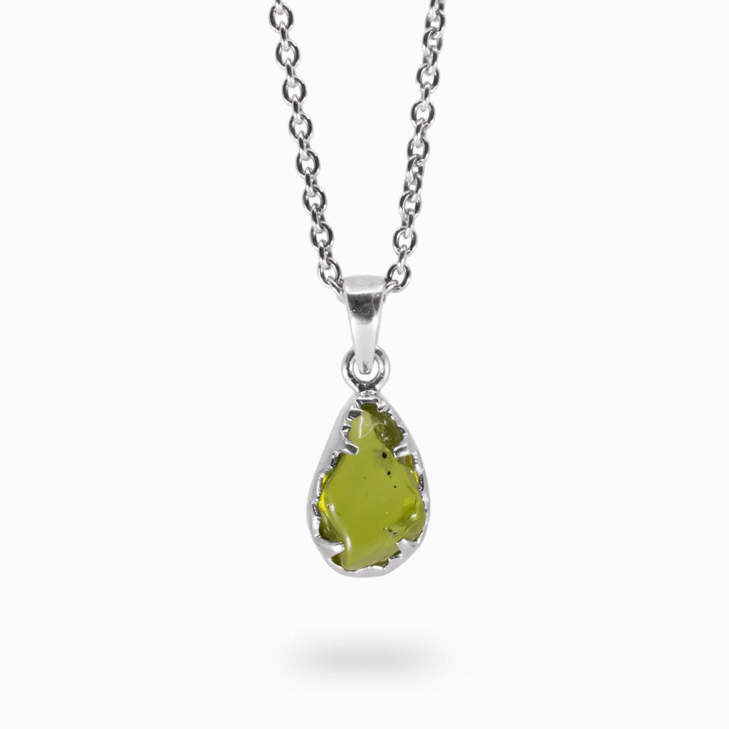 Raw Peridot stone necklace birthstone made in earth