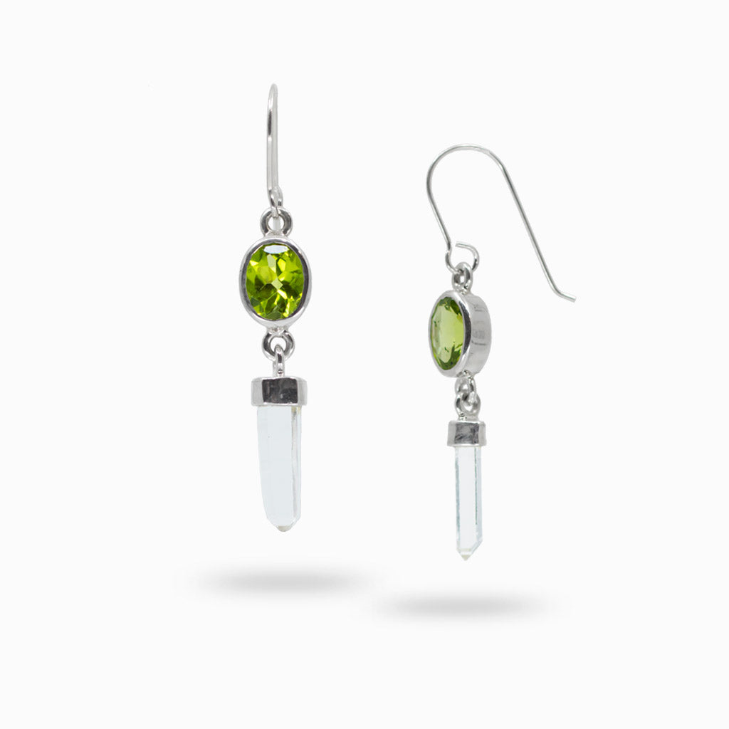 Faceted Peridot and Laser Quartz earrings