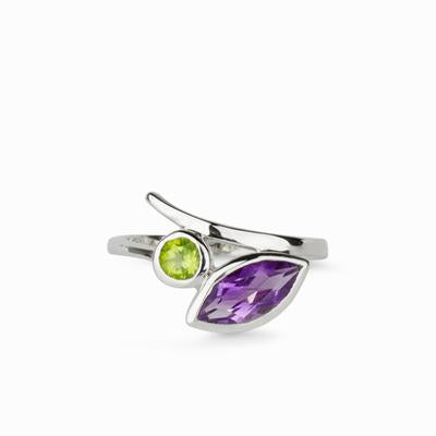 Green Purple Peridot Amethyst Ring Made in Earth