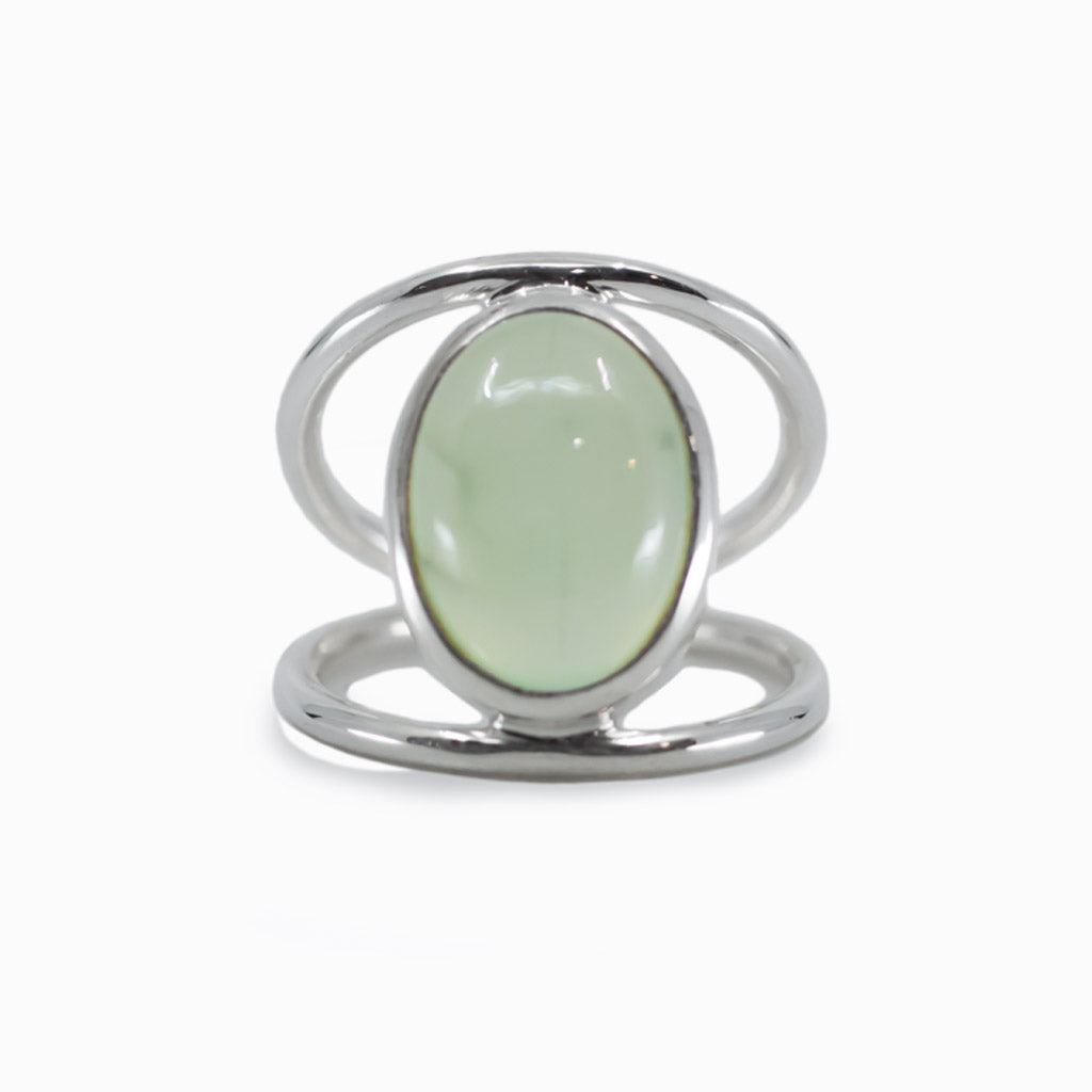 Cabochon Green Prehnite ring