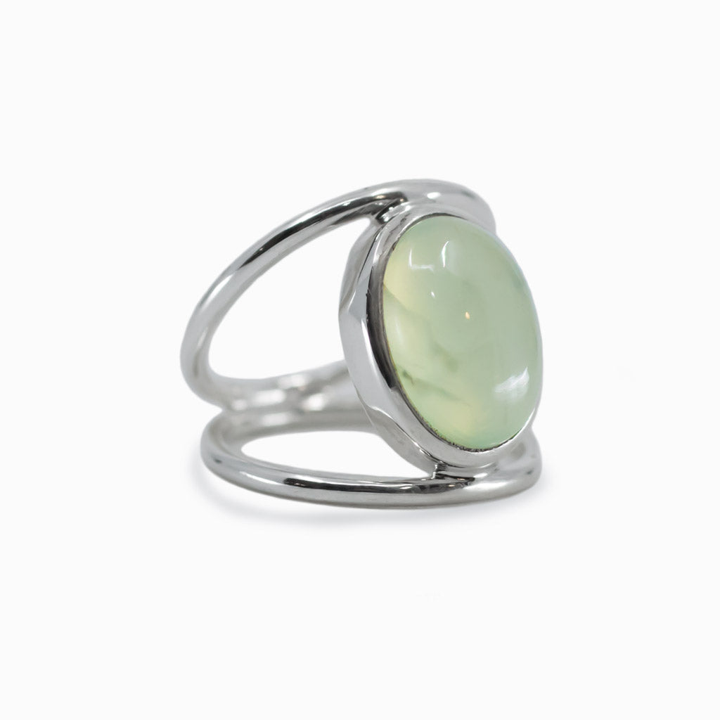 Cabochon Green Prehnite ring