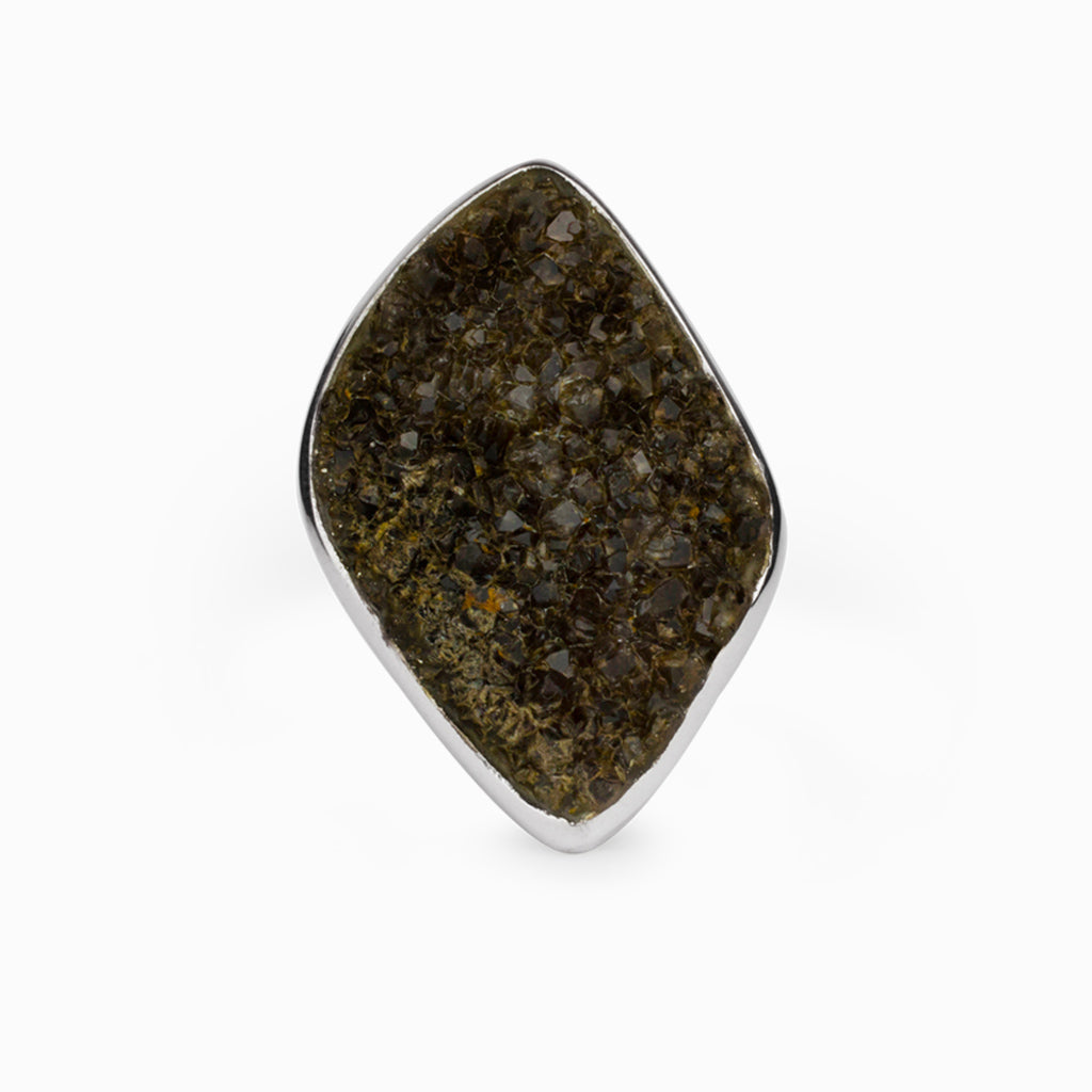Dark Brown Orange Quartz on Petrified Wood Ring Made in Earth
