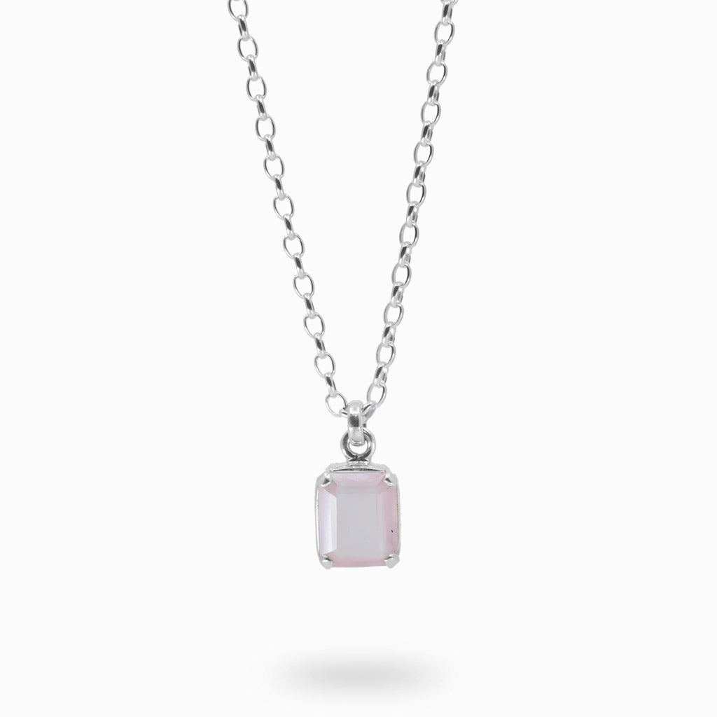 Faceted rectangle Rose Quartz necklace