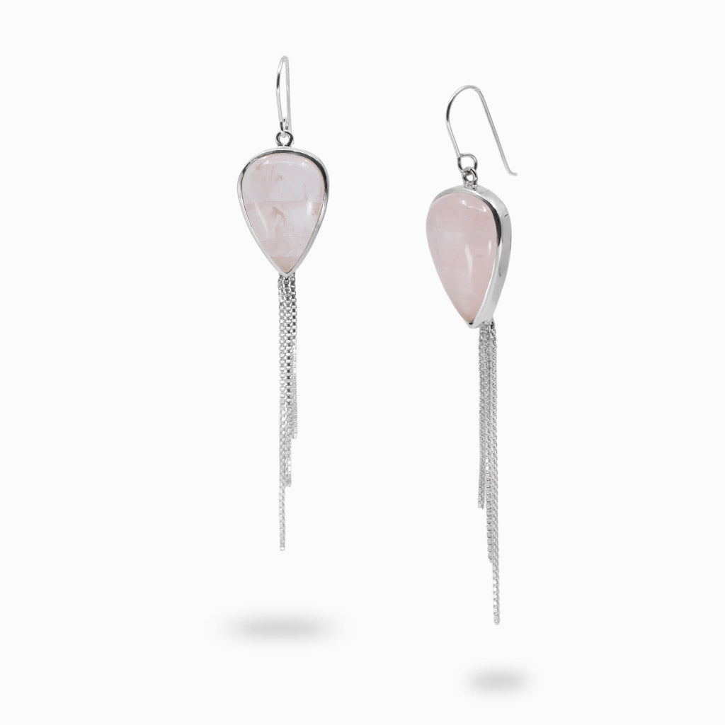 Silky PInk Rose Quartz Cabochon Teardrop Earrings Made In Earth