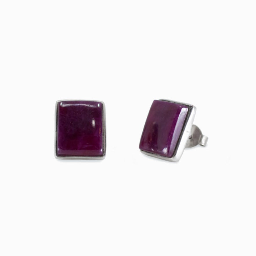 Cabochon Rectangle Ruby stud earrings