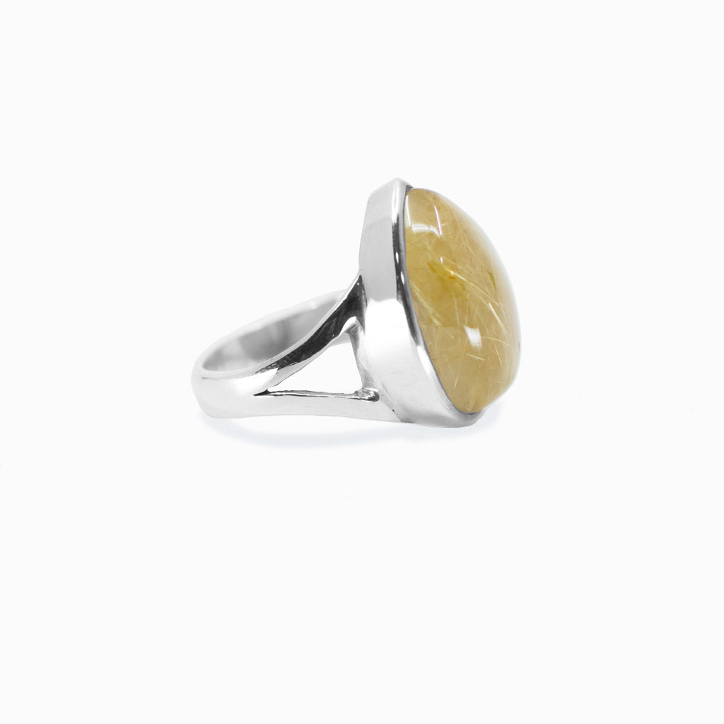 Rutilated quartz cabochon ring