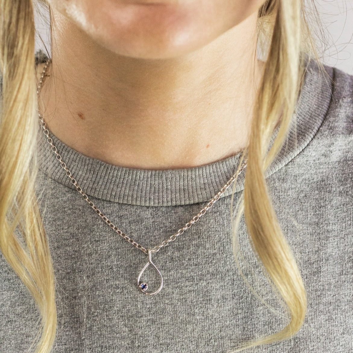 Sapphire Birthstone Necklace On Model