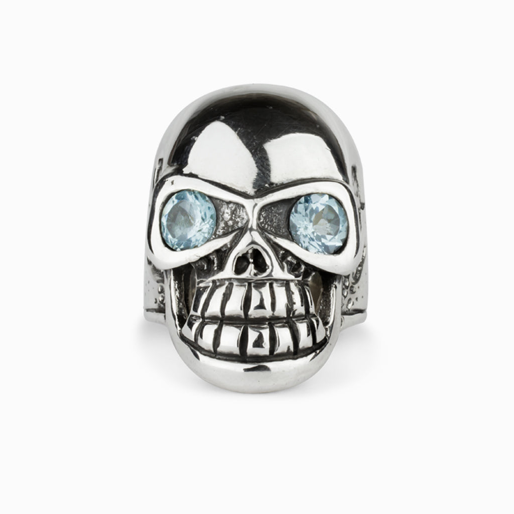 Blue Topaz Skull Ring Made in Earth