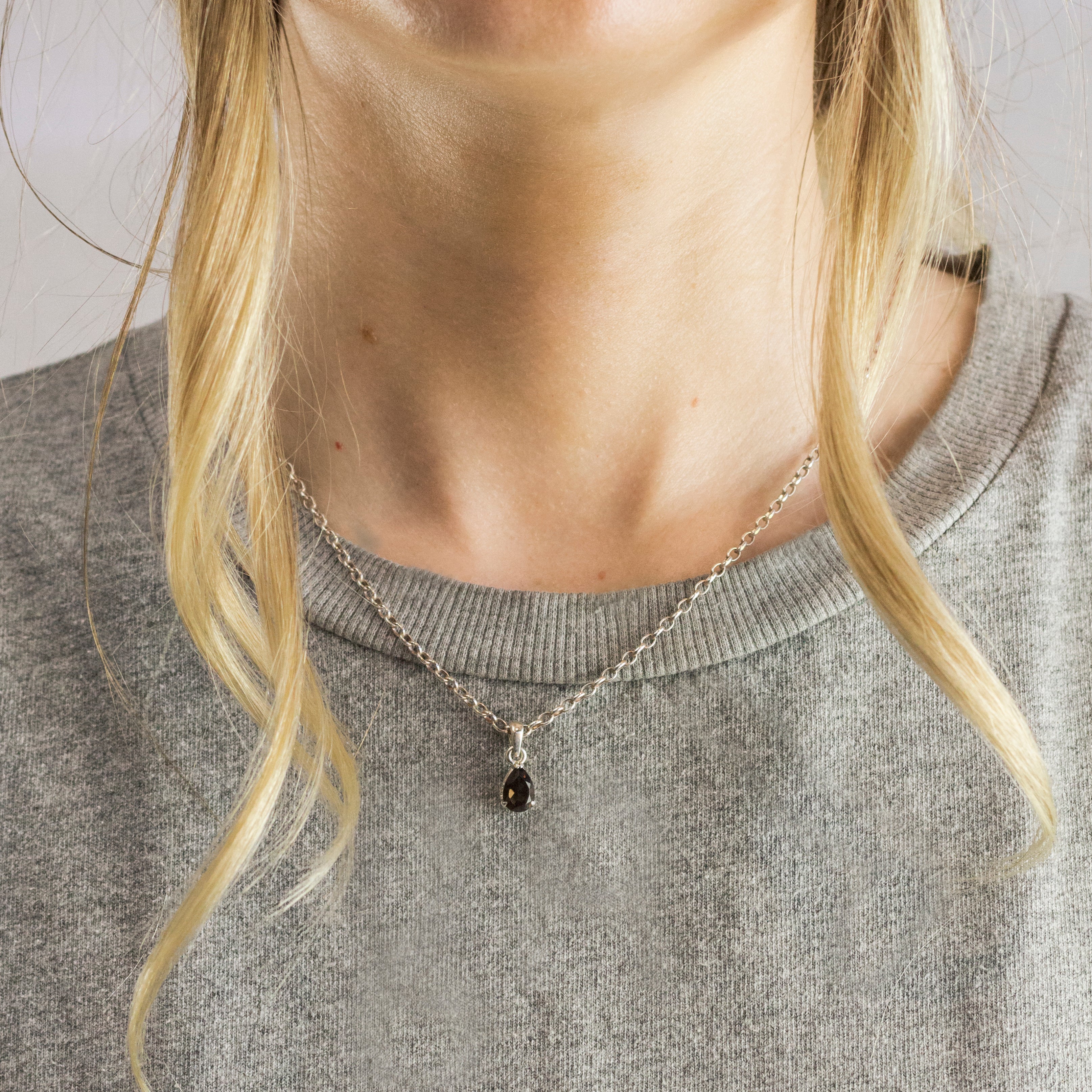 Model Featuring Faceted Teardrop Smokey Quartz necklace