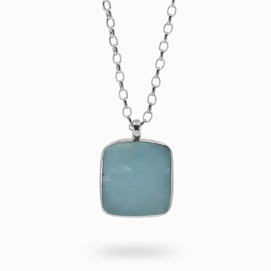 Blue Raw rectangle Aquamarine Square Necklace