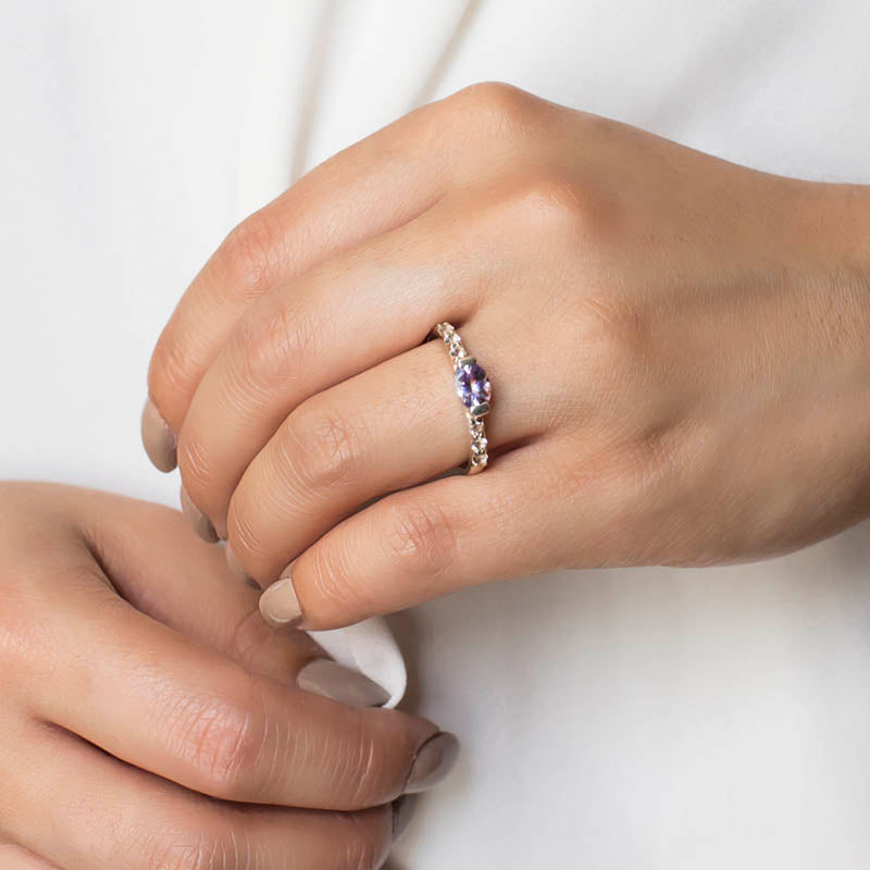 Tanzanite & White Topaz Ring on Model