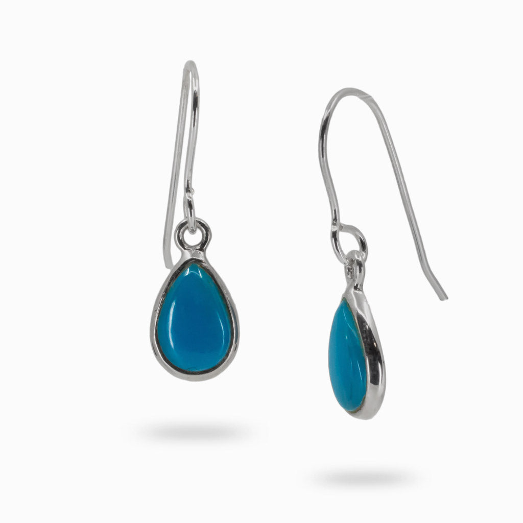 Teardrop Shaped Cabochon Tibetan Turquoise Drop Earrings Made In Earth