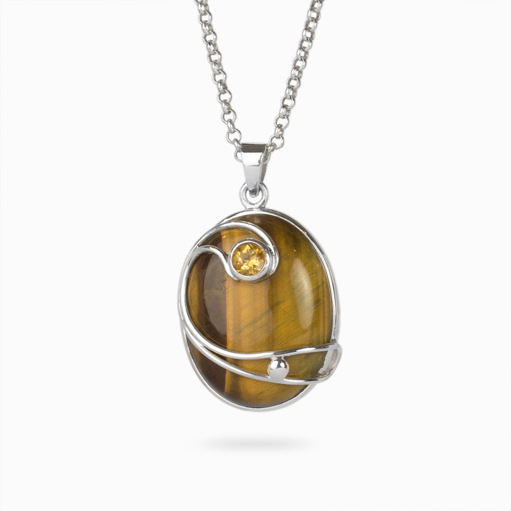 Oval Tiger Eye and faceted Citrine necklace