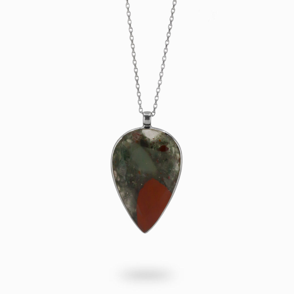 Teardrop Faceted Volcano Jasper Necklace In Sterling Silver Made In Earth