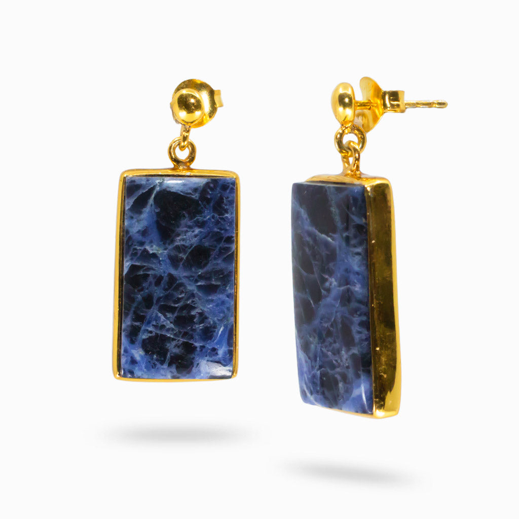 14k Yellow Gold Sodalite Drop Earrings Made In Earth