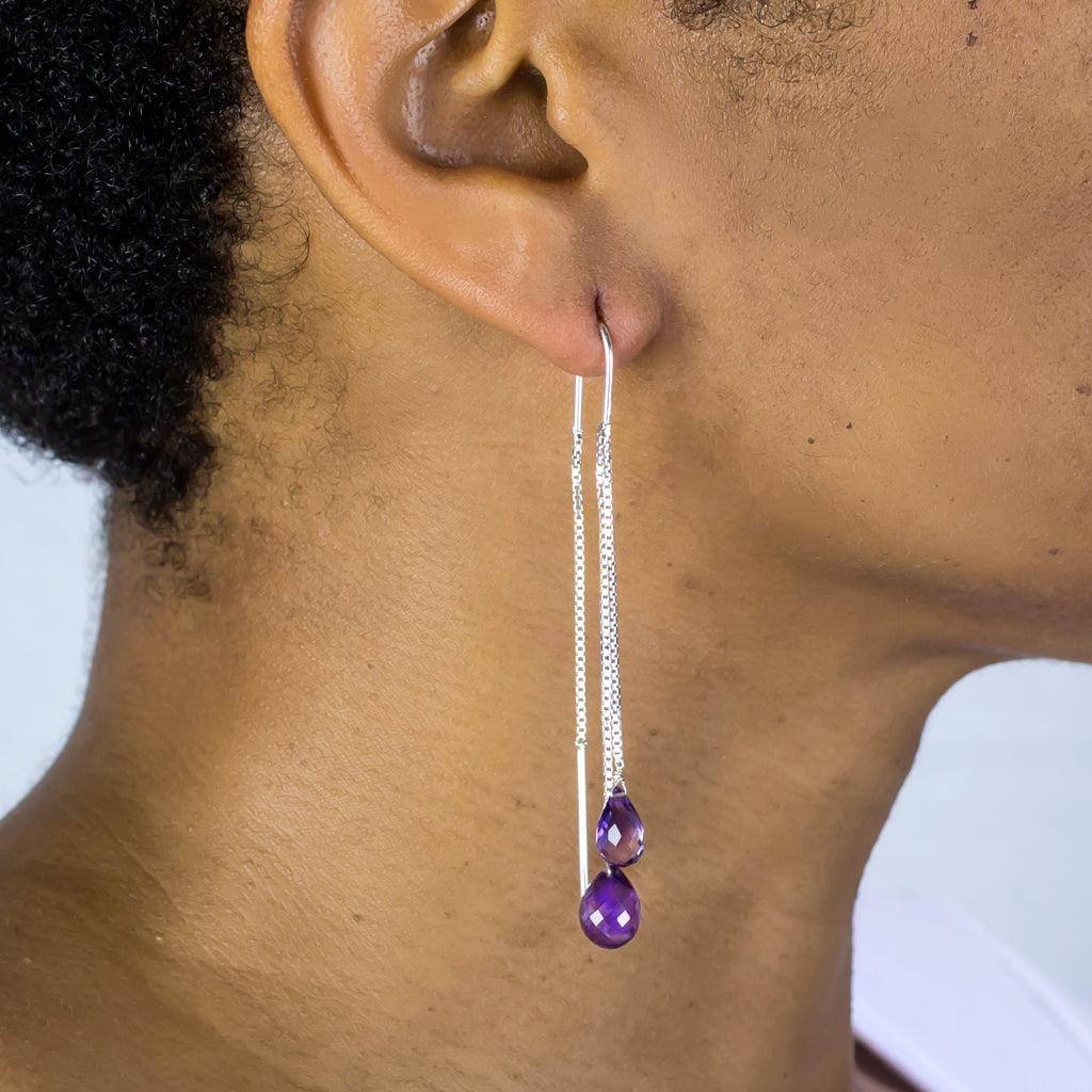 Amethyst Drop Earrings on Model