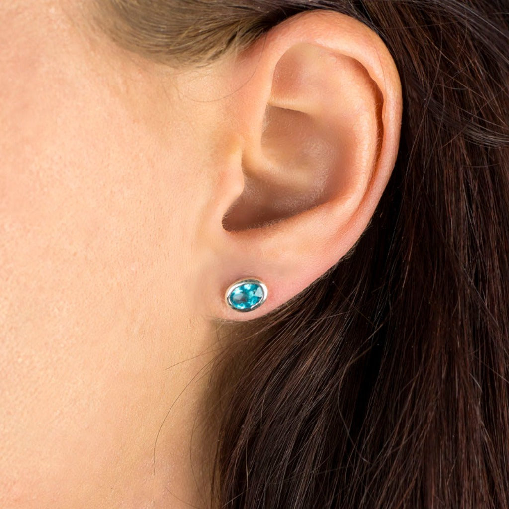 Apatite Stud Earrings on model