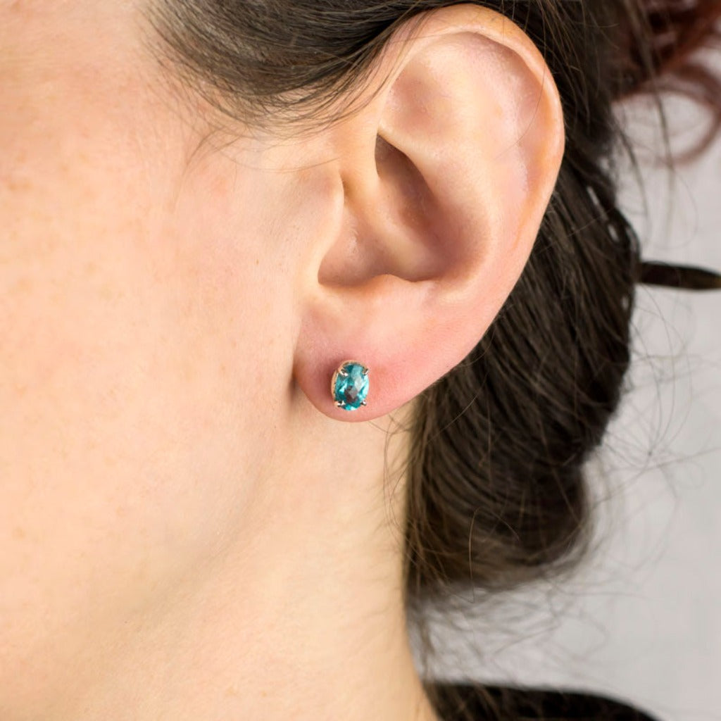 Apatite Stud Earrings on model