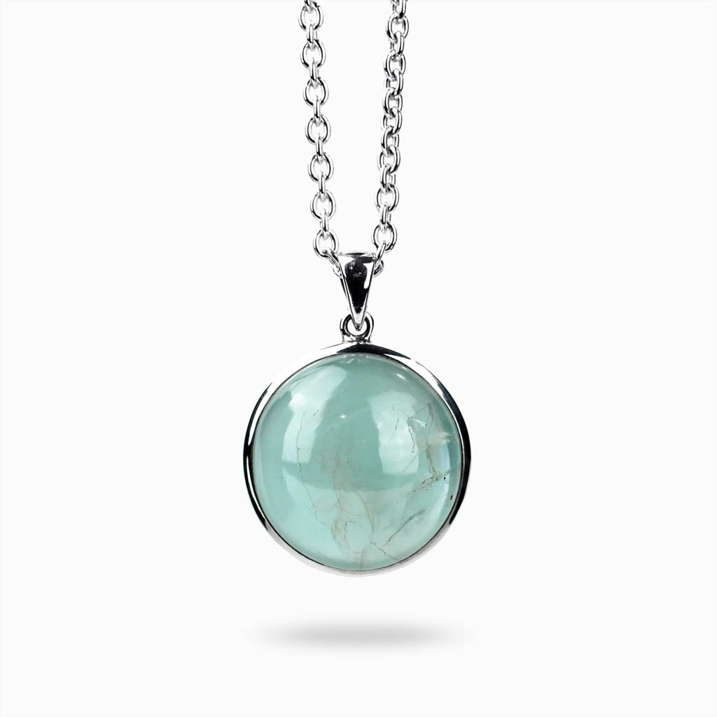 Blue round cabochon Aquamarine Necklace