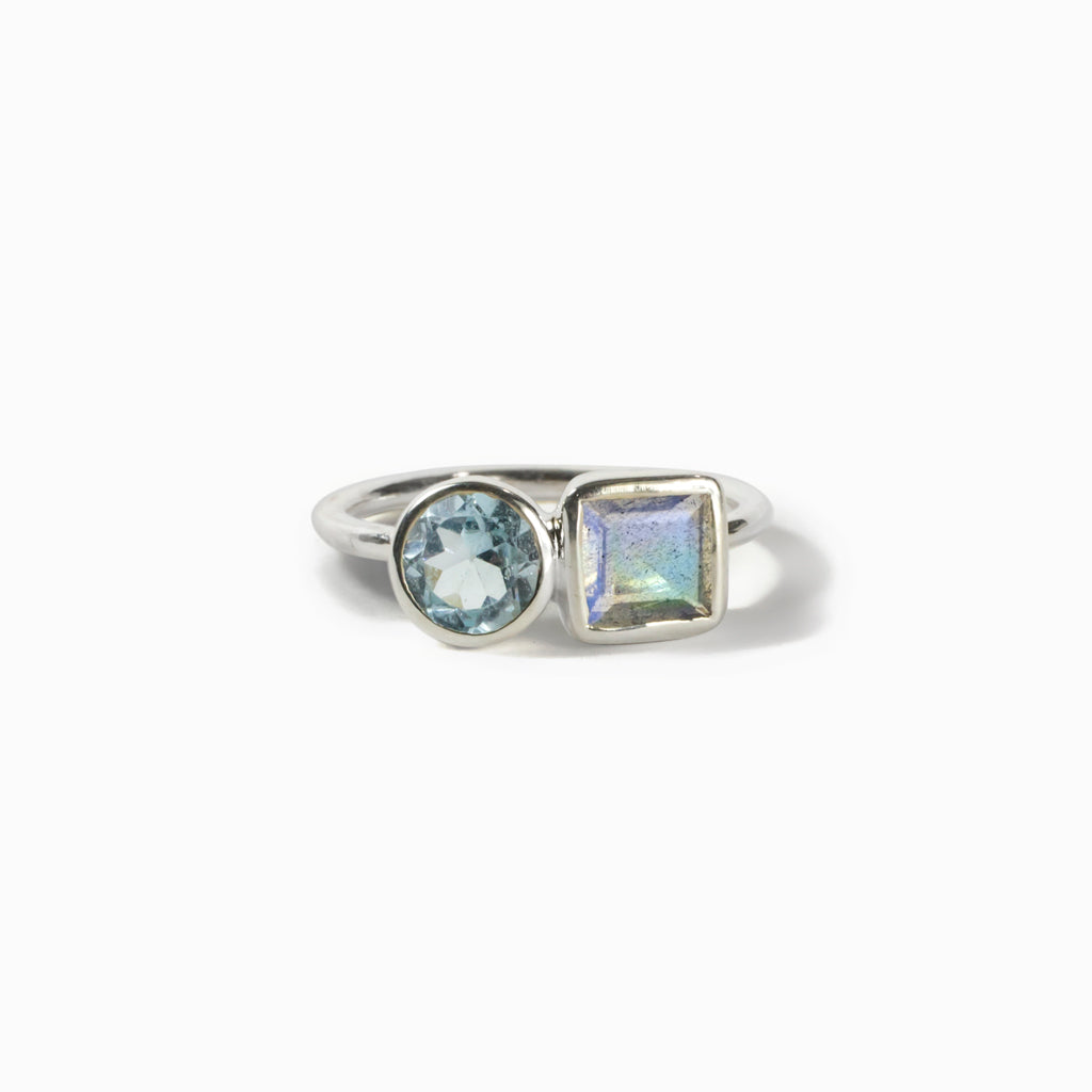 Blue Topaz & Rainbow Labradorite Ring Made in Earth