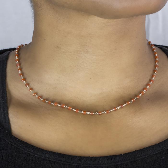 Carnelian Beaded Necklace on Model