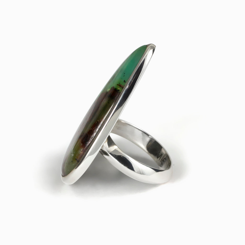 Chrysoprase in Matrix ring