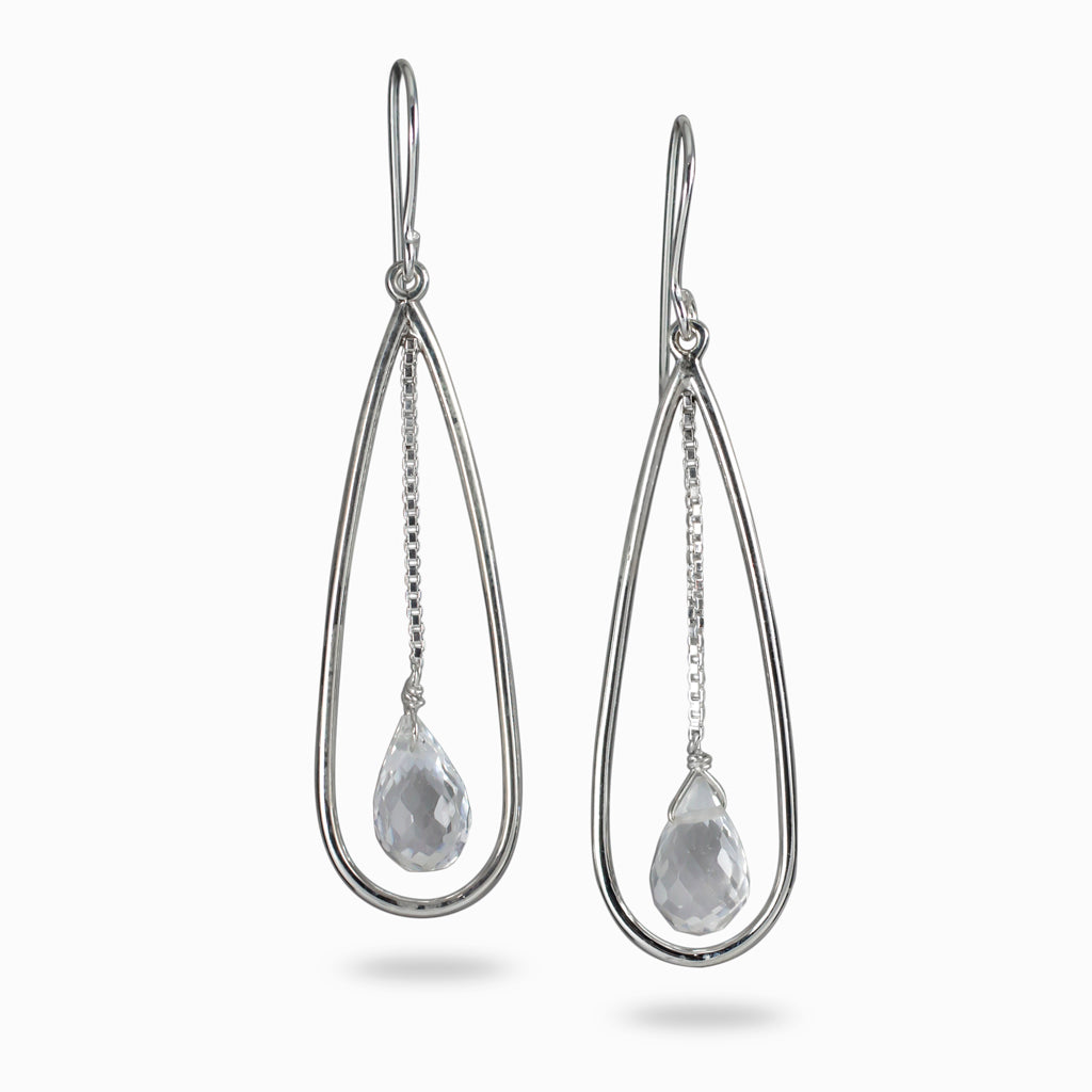 Clear Quartz Briolette Drop Earrings