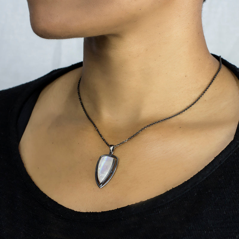 Rainbow Moonstone Pendant on Model