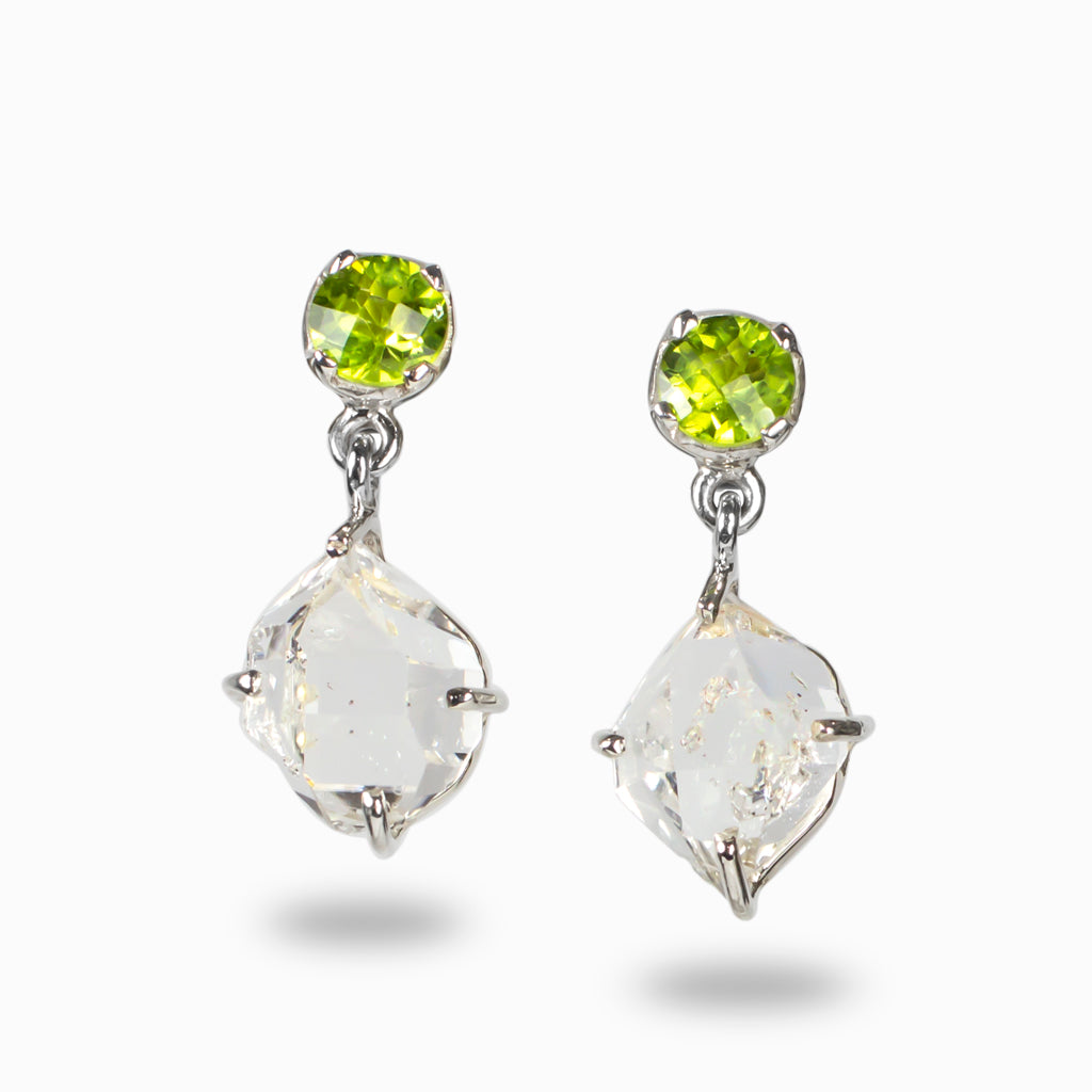 Herkimer Diamond and Peridot Drop Earrings