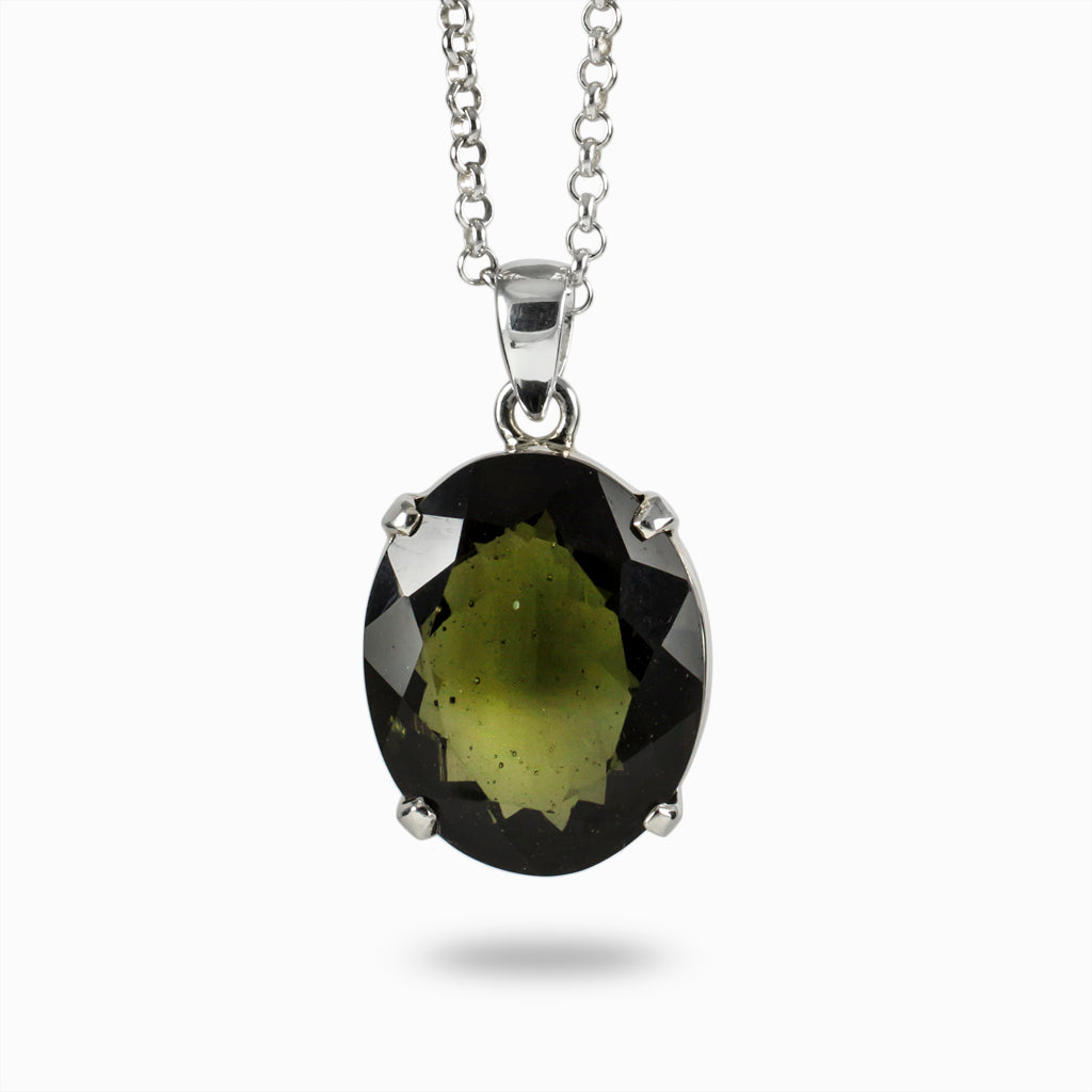 Dark Forest Green Oval Moldavite Necklace