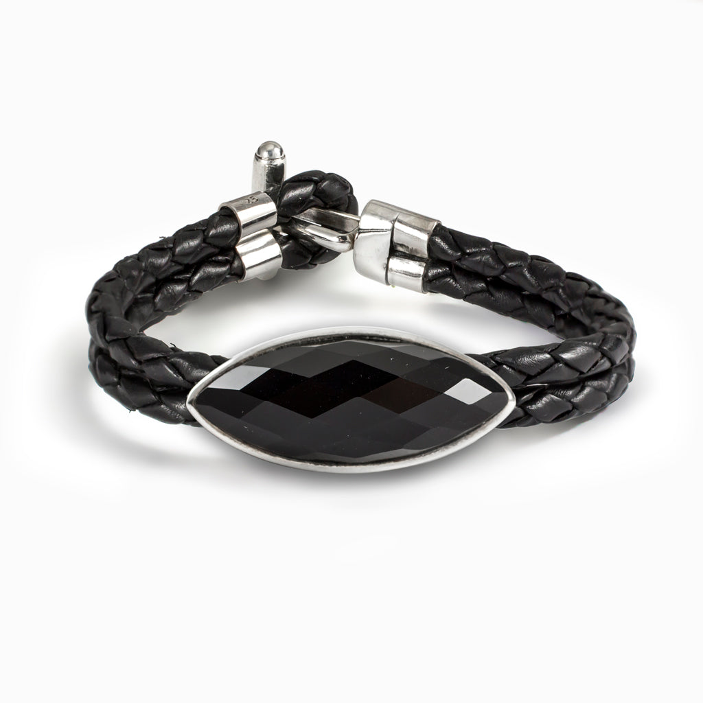 Onyx Braided Leather Bracelet Made In Earth