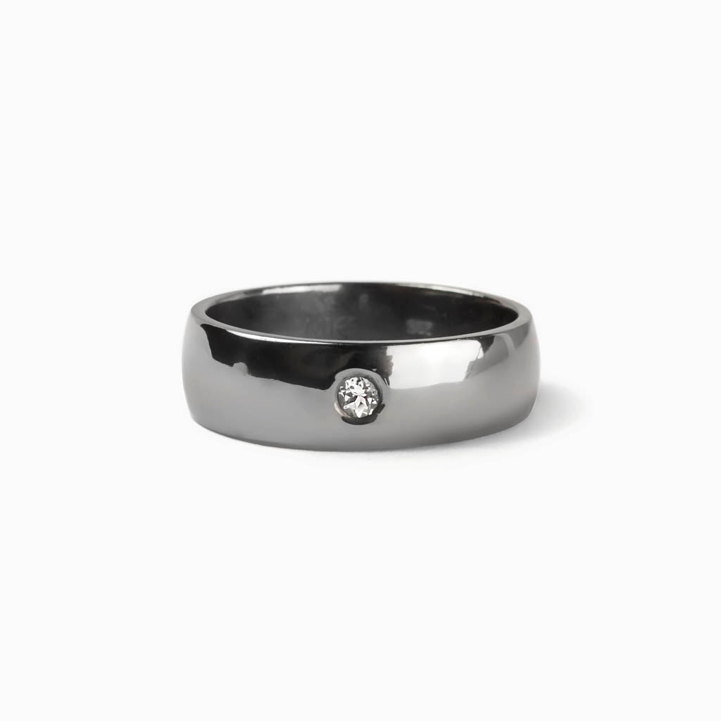Small White Topaz gem & Oxidized Silver thick Ring Made in Earth