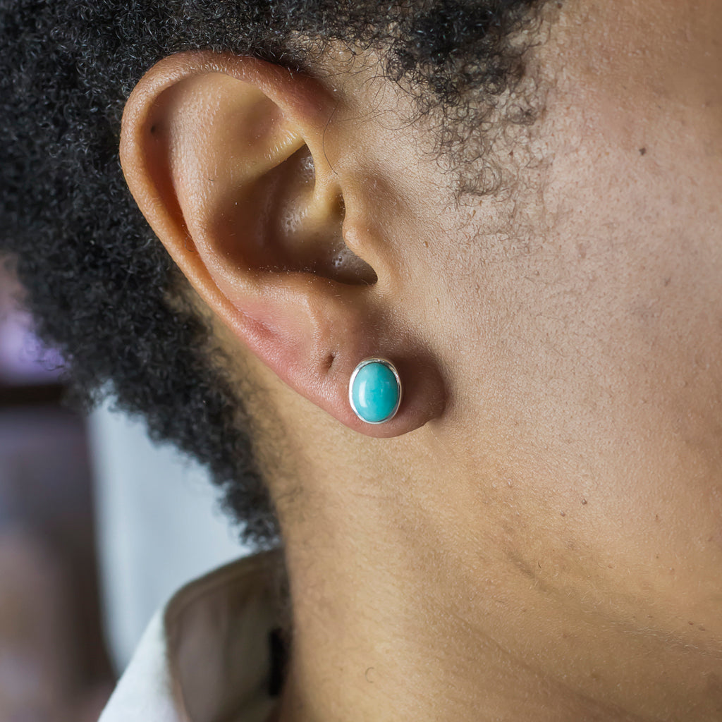 Amazonite Stud Earrings on Model