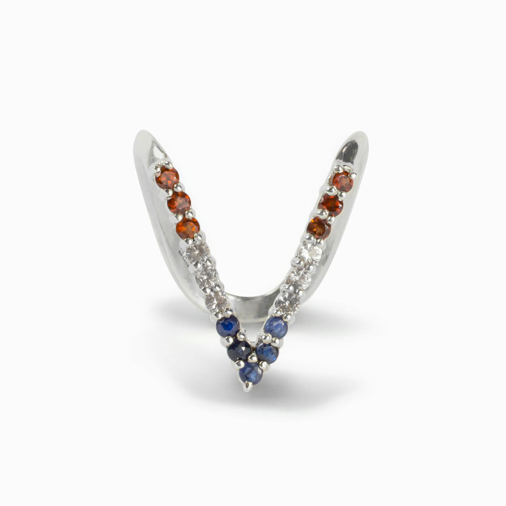 Garnet, White Topaz, and Sapphire Ring Orange Silver and Blue ring Made in Earth