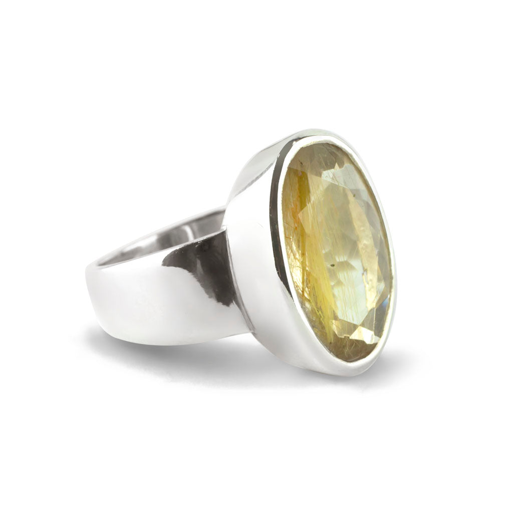 Rutilated Quartz Thick Band Ring